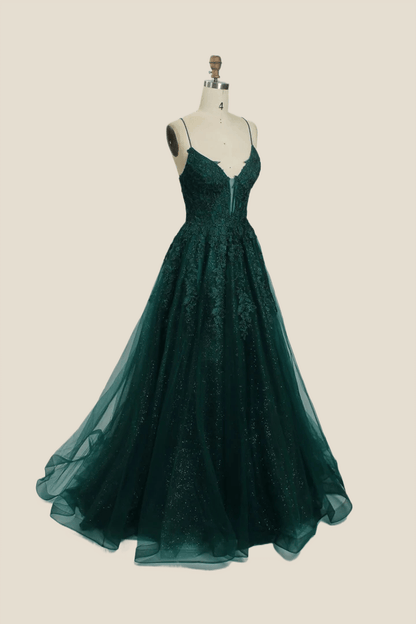 Royal Blue Lace Appliques Tulle Formal Dress
