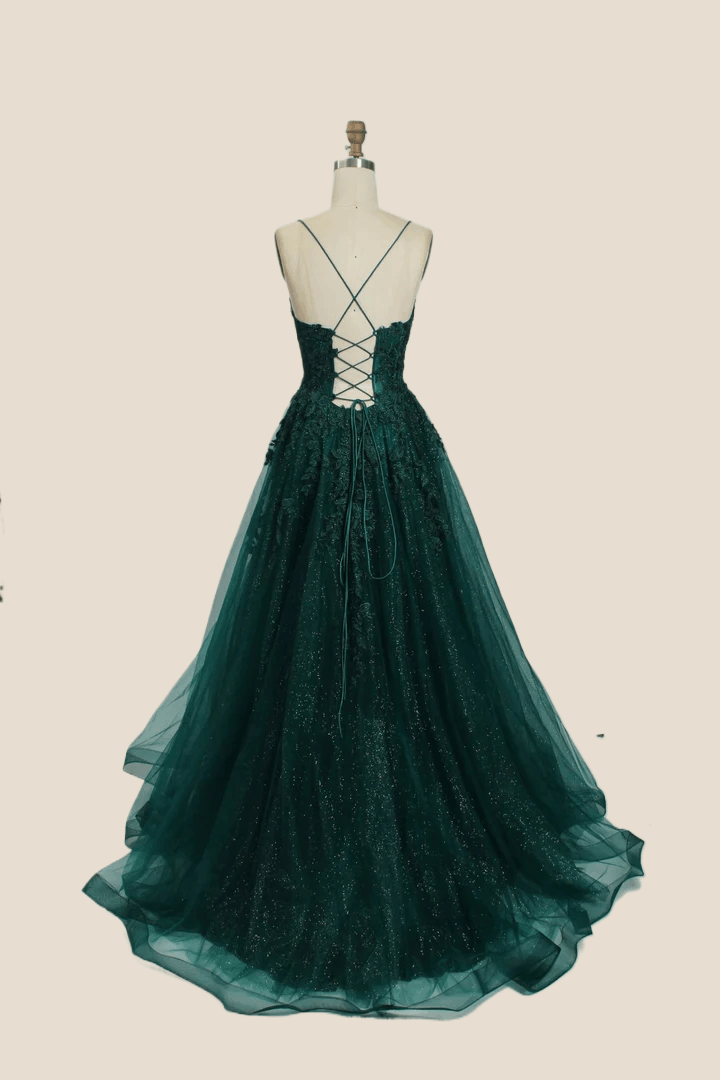 Royal Blue Lace Appliques Tulle Formal Dress