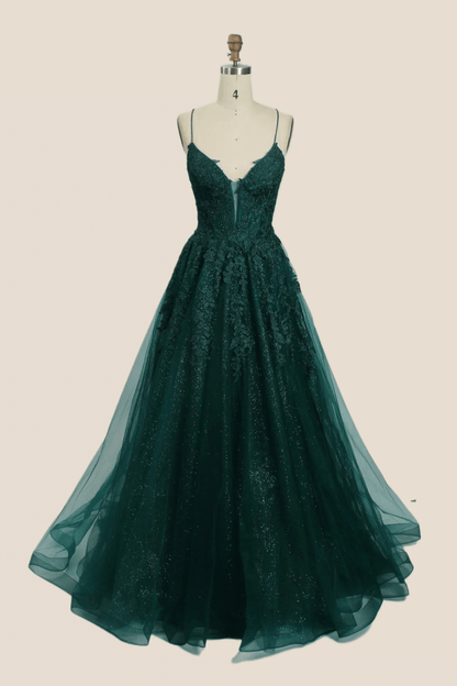 Royal Blue Lace Appliques Tulle Formal Dress