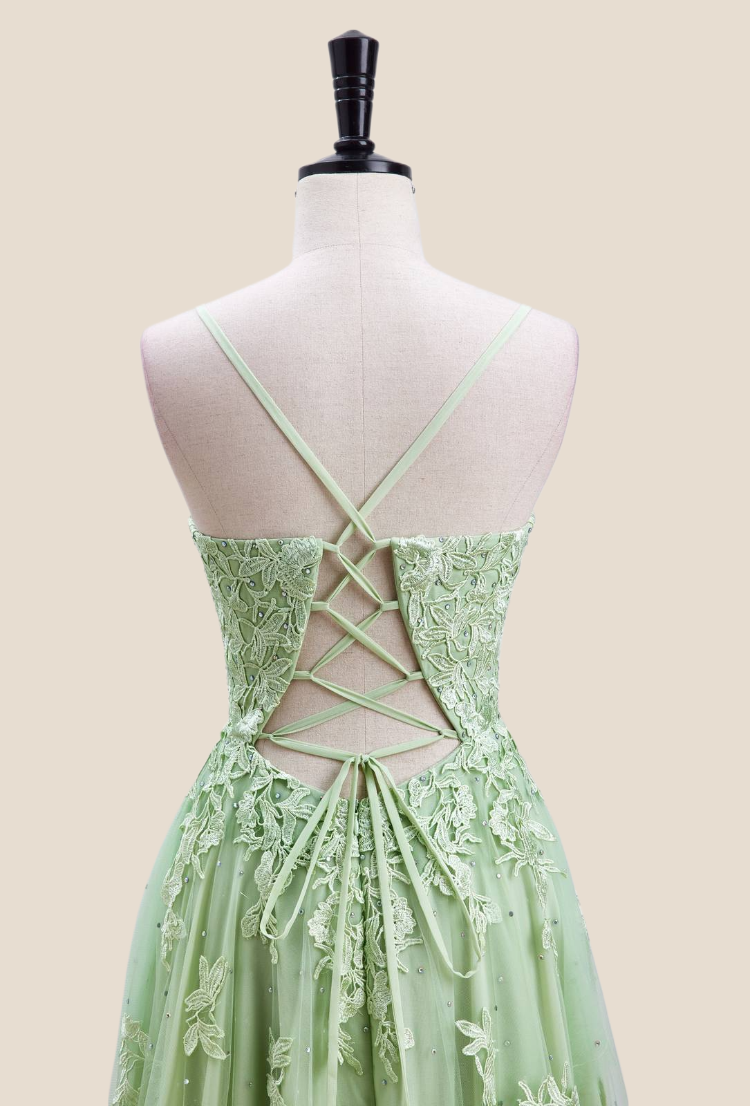 Sage Green Lace Appliques A-line Long Formal Dress