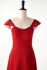 Scoop Rust Red Chiffon Long Bridesmaid Dress
