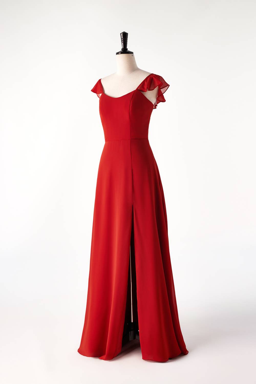 Scoop Rust Red Chiffon Long Bridesmaid Dress