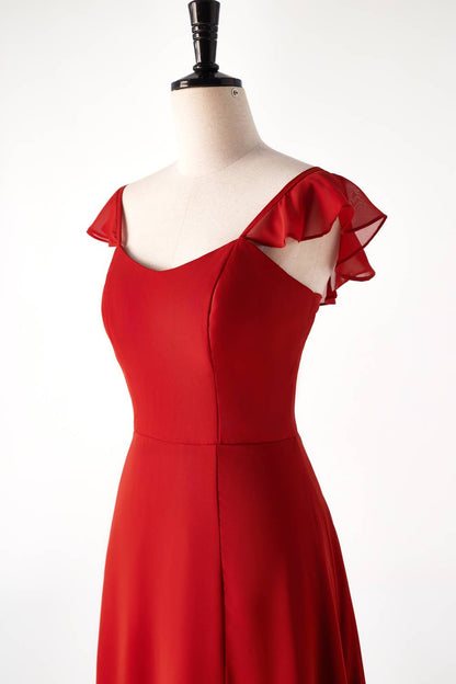 Scoop Rust Red Chiffon Long Bridesmaid Dress