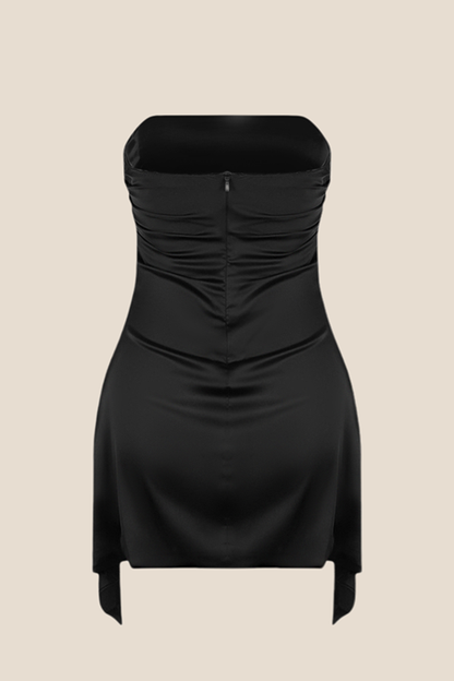 Strapless Black Ruched Short Homecoming Dress