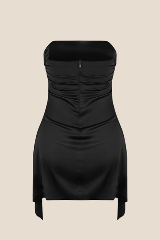 Strapless Black Ruched Short Homecoming Dress