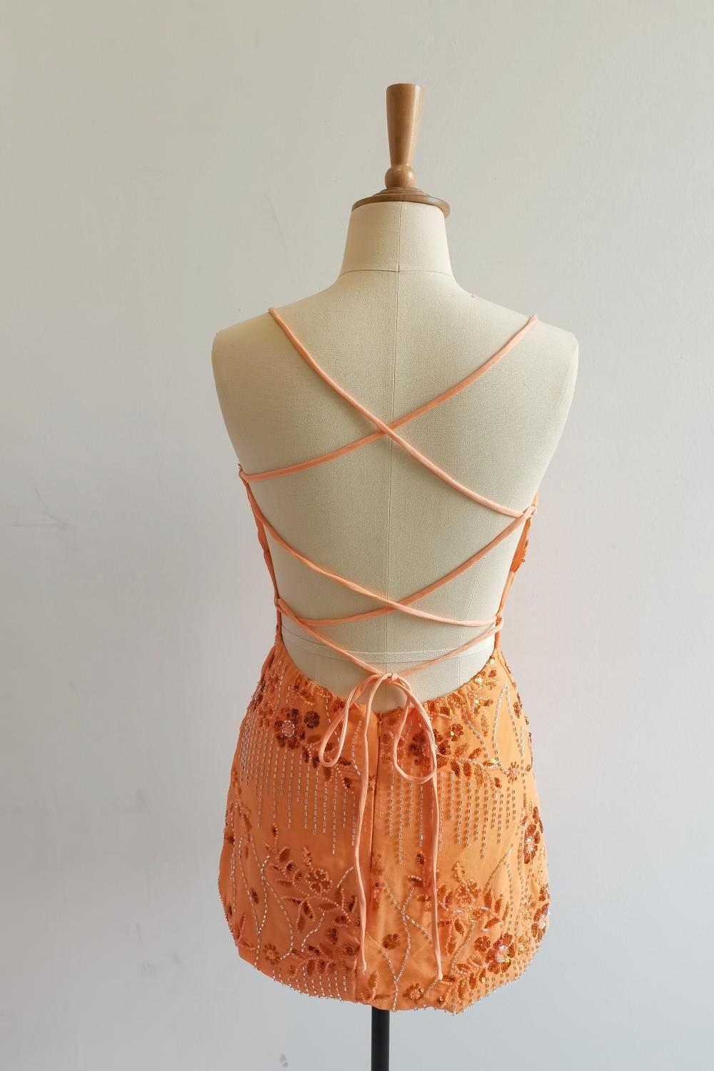 Spaghetti Straps Beaded Fuchsia Mini Dress