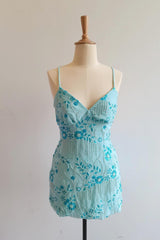 Spaghetti Straps Beaded Orange Mini Dress