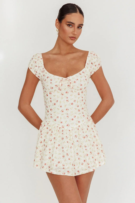 Mirela Cap Sleeve Lace Mini Dress Rose