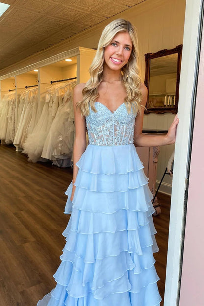 Sweetheart Yellow Appliques Tiered Ruffles Dress