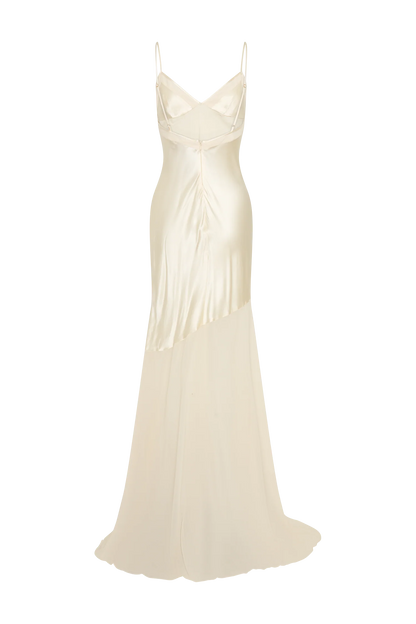 Evelyn Iridescent Satin Maxi Dress - Lemon Sorbet