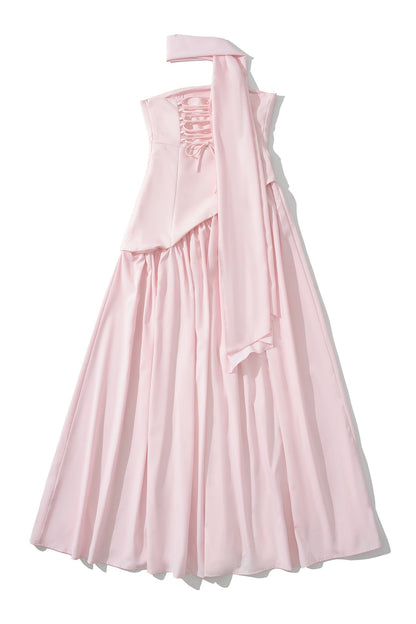 Side Slit Halter Tie Strapless Long Dress