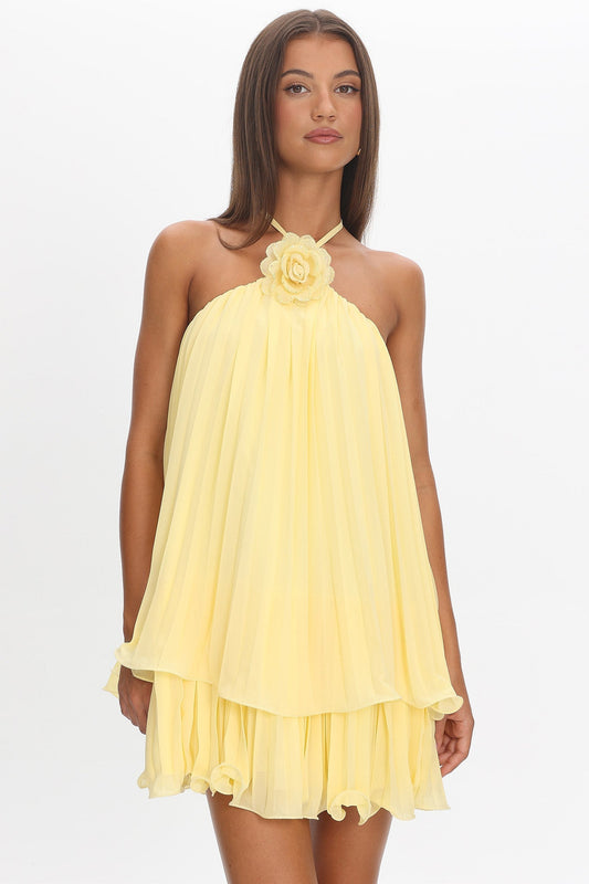 Major Crush Pleated Mini Dress Lemon