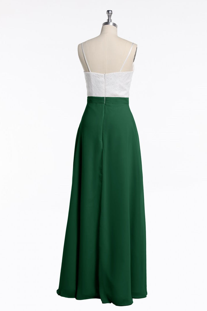 Spaghetti Straps White and Blue Red Chiffon Long Bridesmaid Dress