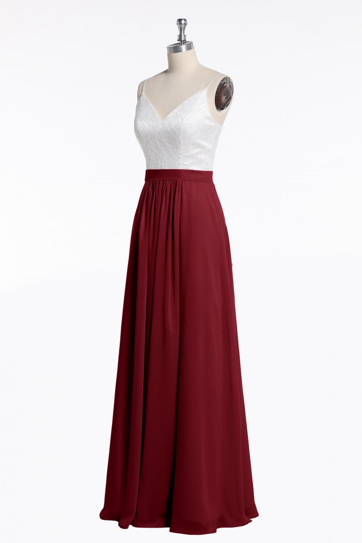 Spaghetti Straps White and Blue Red Chiffon Long Bridesmaid Dress