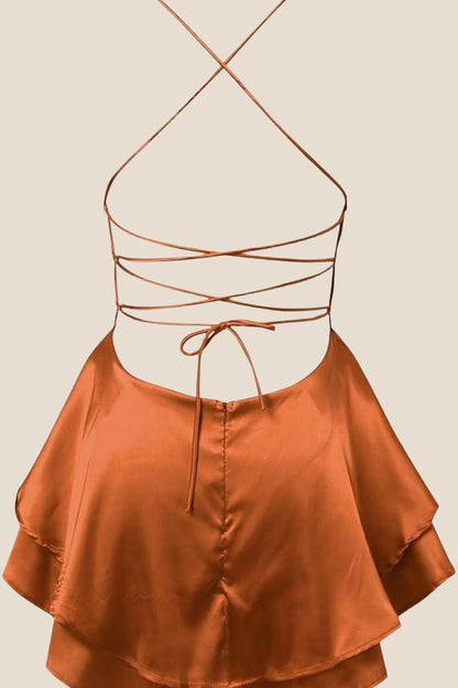 Straps Red Lace-up Back Tiered Party Dress
