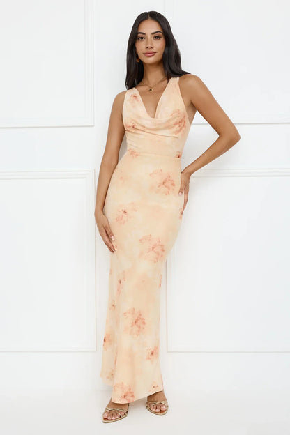 Citrus Sizzle Mesh Maxi Dress Orange