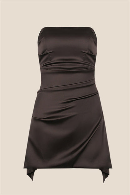 Strapless Black Ruched Short Homecoming Dress