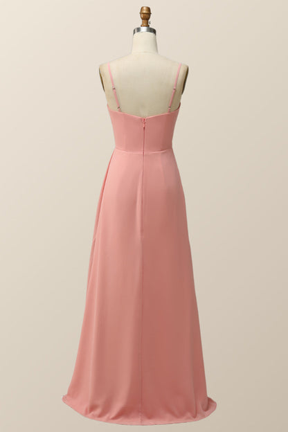 Spaghetti Straps Teal Green Chiffon A-line Long Bridesmaid Dress