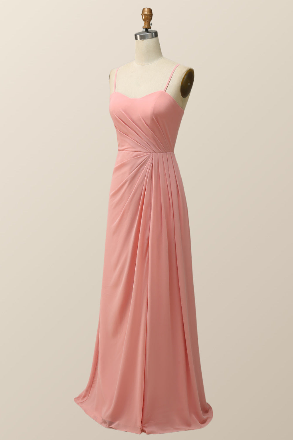 Spaghetti Straps Teal Green Chiffon A-line Long Bridesmaid Dress