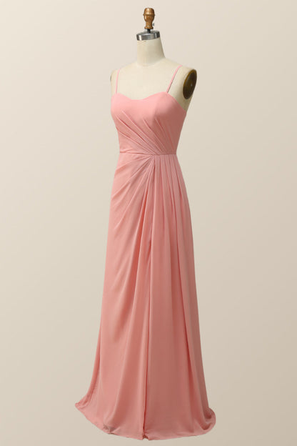 Spaghetti Straps Teal Green Chiffon A-line Long Bridesmaid Dress