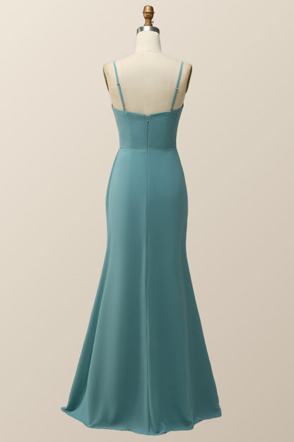 Spaghetti Straps Blush Pink Chiffon A-line Long Bridesmaid Dress