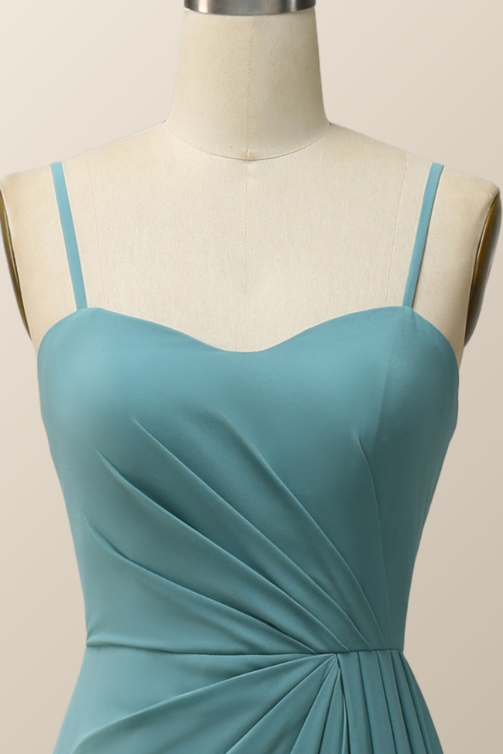 Spaghetti Straps Teal Green Chiffon A-line Long Bridesmaid Dress