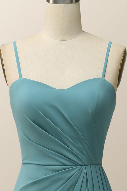 Spaghetti Straps Teal Green Chiffon A-line Long Bridesmaid Dress