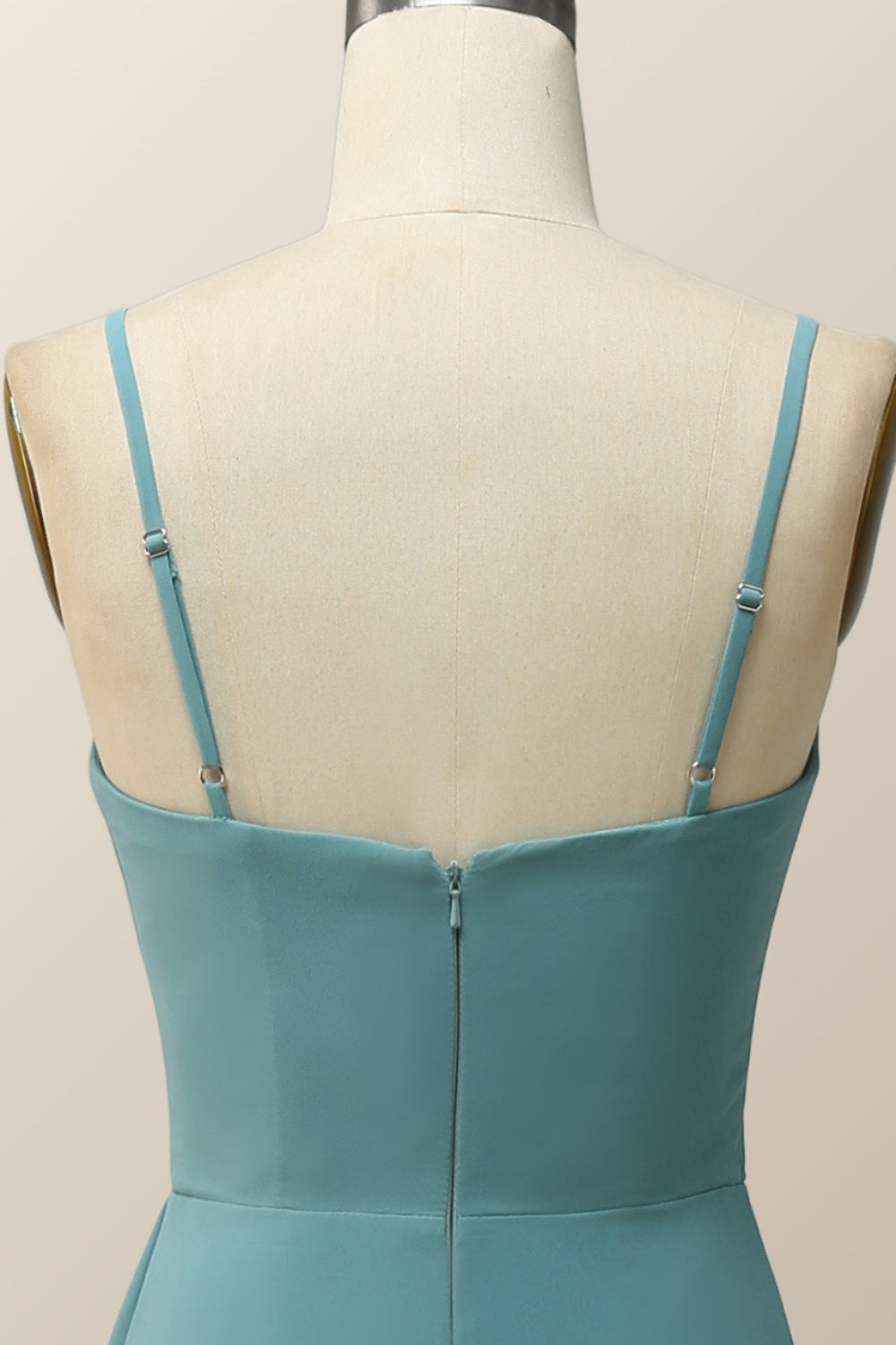 Spaghetti Straps Teal Green Chiffon A-line Long Bridesmaid Dress