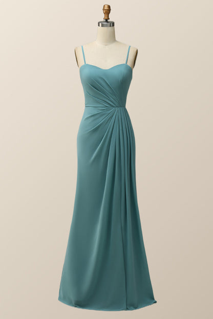 Spaghetti Straps Blush Pink Chiffon A-line Long Bridesmaid Dress