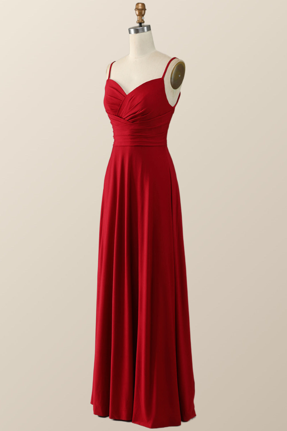 Simply Green Pleated Satin Long Bridesmaid Dress