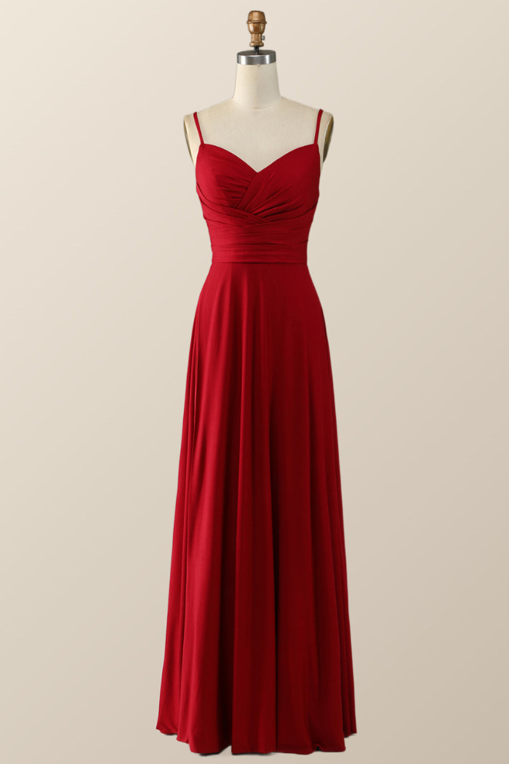 Simply Green Pleated Satin Long Bridesmaid Dress