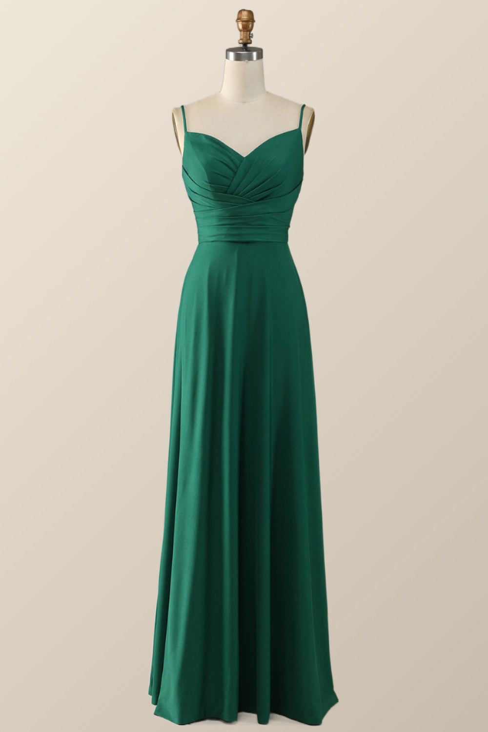 Simply Red Pleated Satin Long Bridesmaid Dress