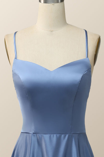 Simply Blue Straps A-line Long Formal Dress