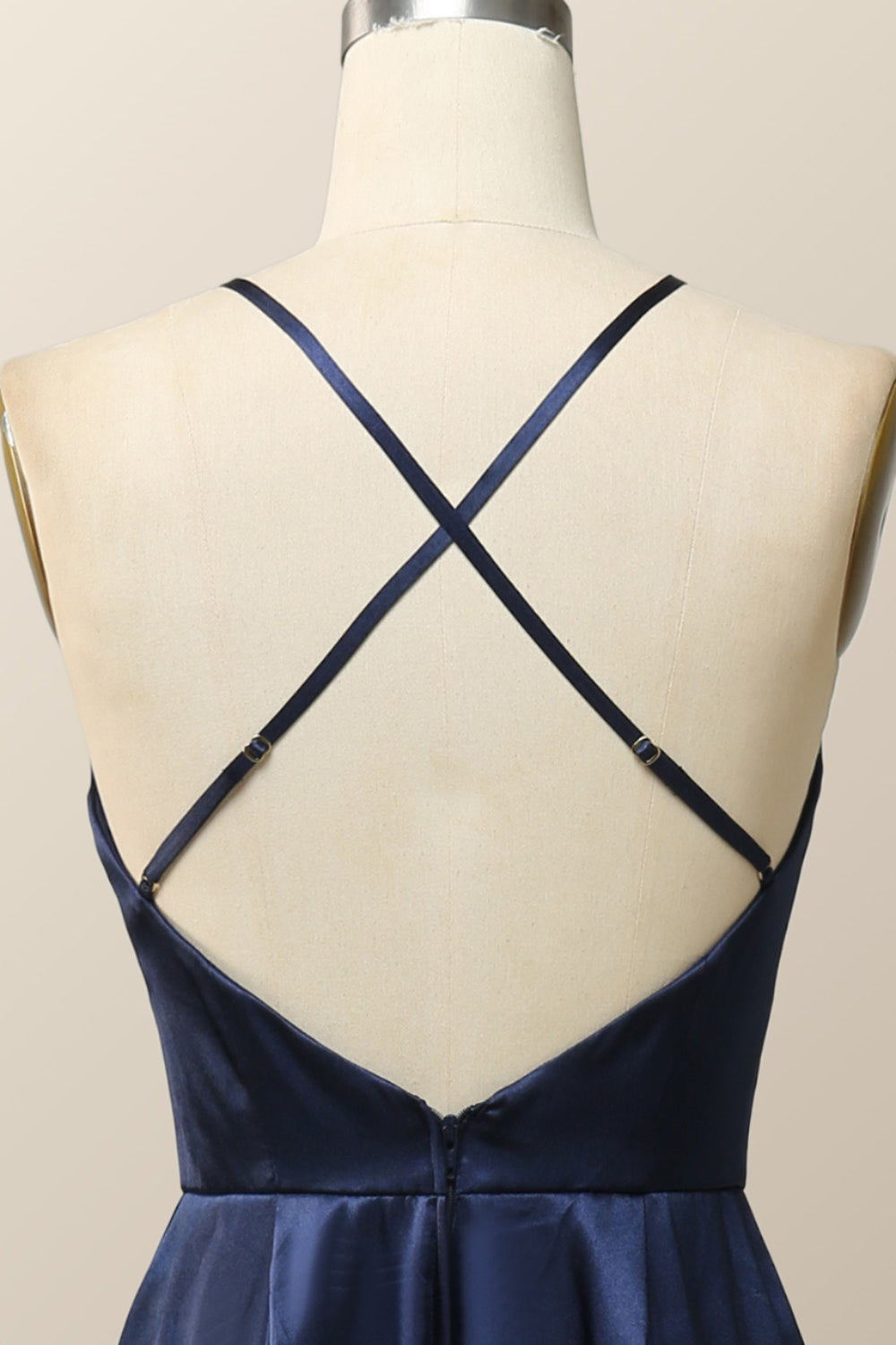 Scoop Navy Blue Halter Long Dress with Keyhole
