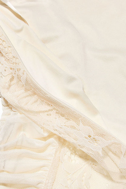 Cream Lace Chiffon Patchwork Irregular Long Dress