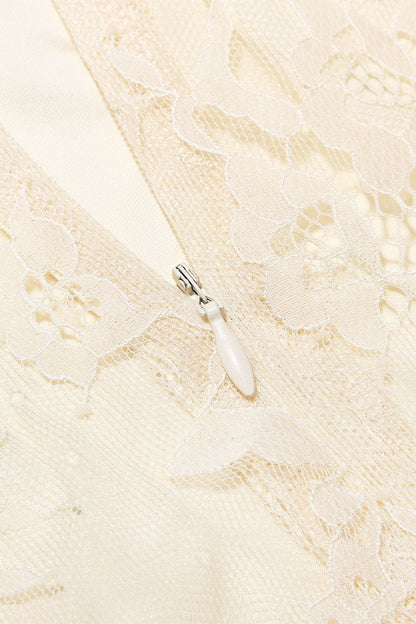 Cream Lace Chiffon Patchwork Irregular Long Dress