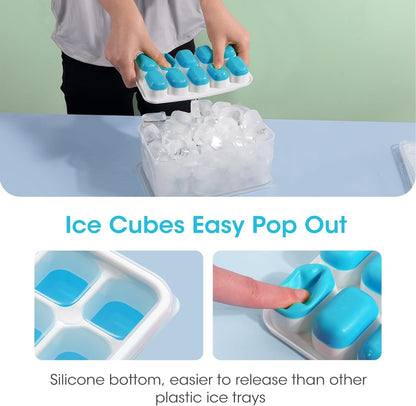 4 Pack Silicone Ice Cube Tray Set with Storage Bin & Scoop