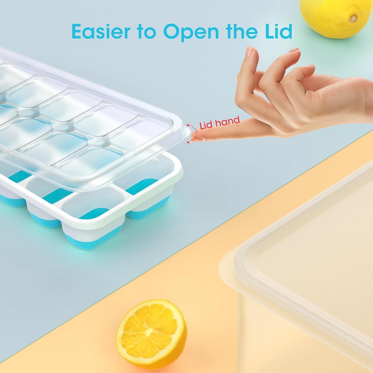 4 Pack Silicone Ice Cube Tray Set with Storage Bin & Scoop