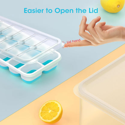 4 Pack Silicone Ice Cube Tray Set with Storage Bin & Scoop