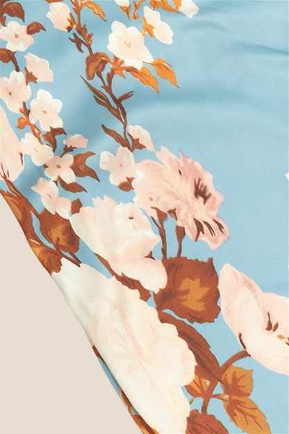 Cowl Neck Blue Floral Print Mermaid Long Dress
