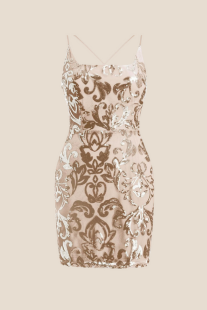 Spaghetti Straps Gold Sequin Bodycon Short Dress