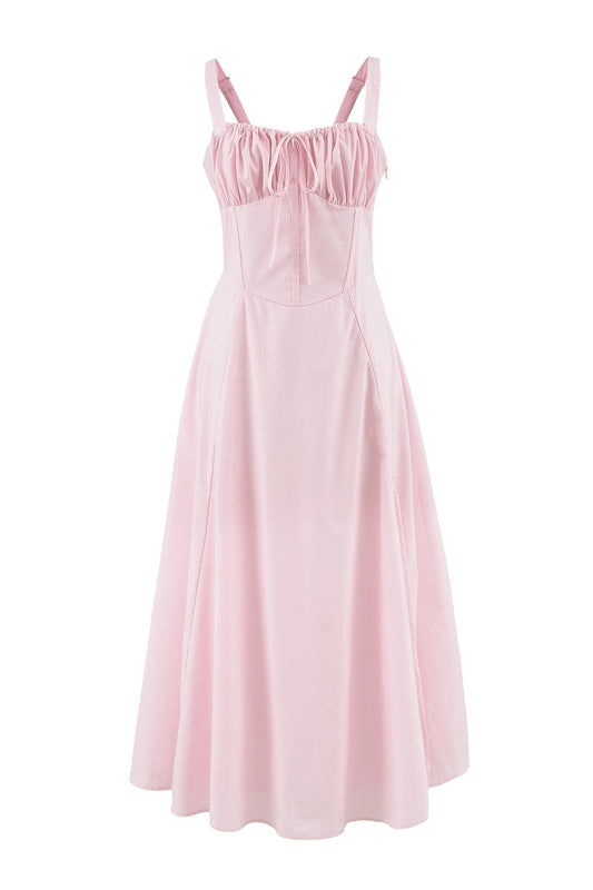 Tie Front Blue A-line Long Dress