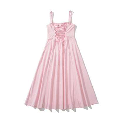 Tie Front Pink A-line Long Dress