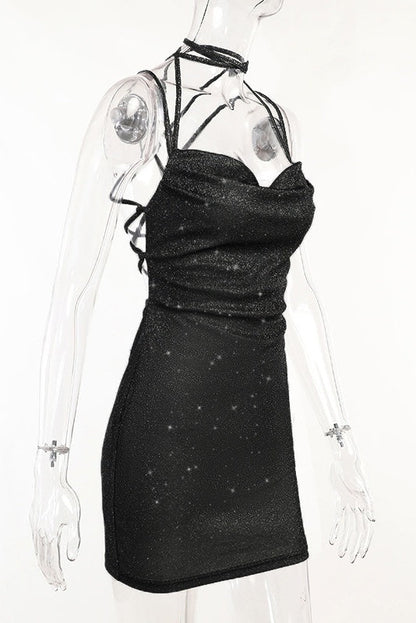 Black Straps Tight Lace-up Dress