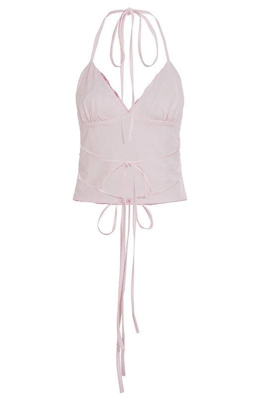 Pink Beaded V Neck Fitted Top
