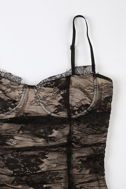 Black Lace Straps Sheer Long Dress