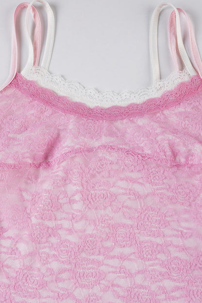 Pink Lace Straps Fitted Long Dress