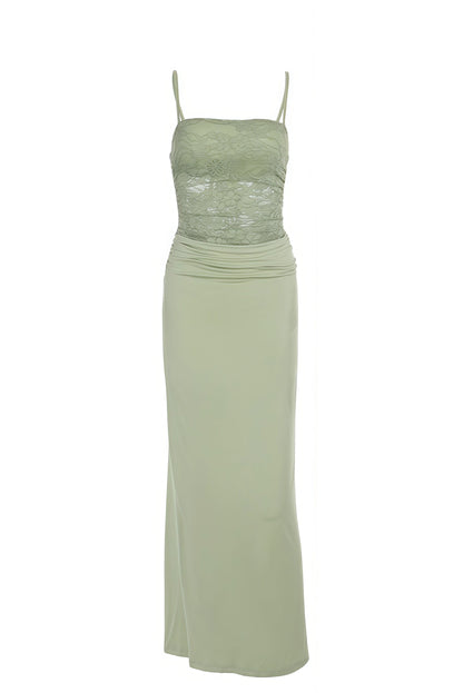 Sage Green Straps Fitted Long Dress