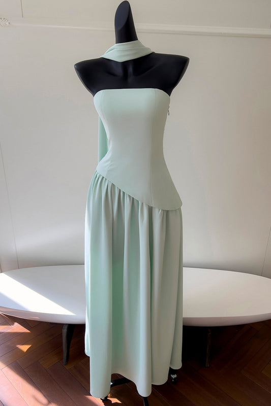 Mint Green Halter Tie Strapless Long Dress