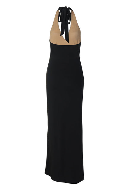 Halter Lace Black Twist Fitted Dress